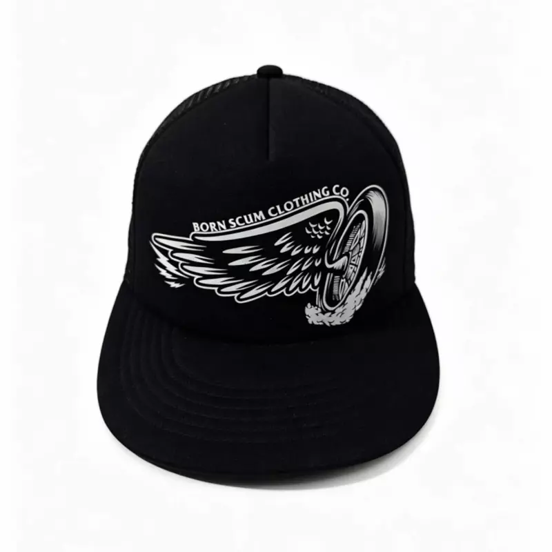Flat brim mesh cap